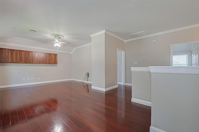 5714 Ames Xing, Sugar Land, TX 77479 - unfurnished room with ceiling fan, dark wood finished floors, ornamental molding, and baseboards