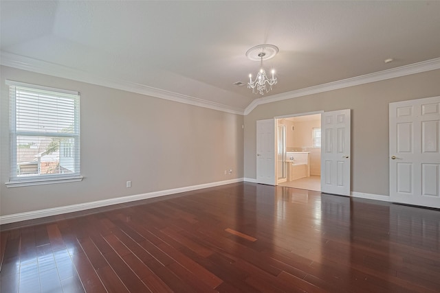 5714 Ames Xing, Sugar Land, TX 77479 - empty room with baseboards, a chandelier, crown molding, and wood finished floors