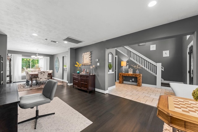 32123 Willow Creek Park, Conroe, TX 77385 - home office with a chandelier, wood finished floors, baseboards, and recessed lighting
