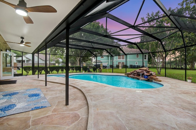 2616 Ryder Ct, League City, TX 77573 - outdoor pool with a patio, a ceiling fan, a lawn, and a lanai