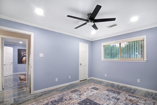 2616 Ryder Ct, League City, TX 77573 - empty room with a ceiling fan, crown molding, baseboards, and recessed lighting