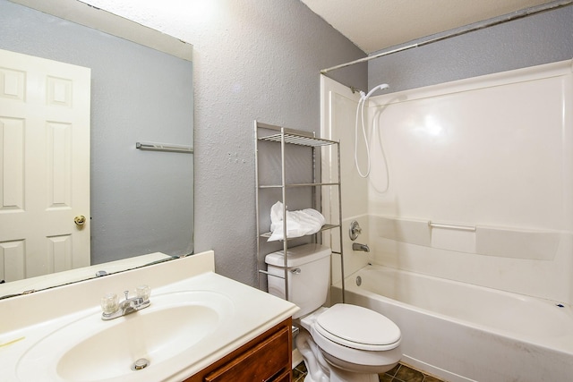 15522 Noble Brook Ct, Houston, TX 77049 - full bath with a textured wall, shower / tub combination, vanity, and toilet