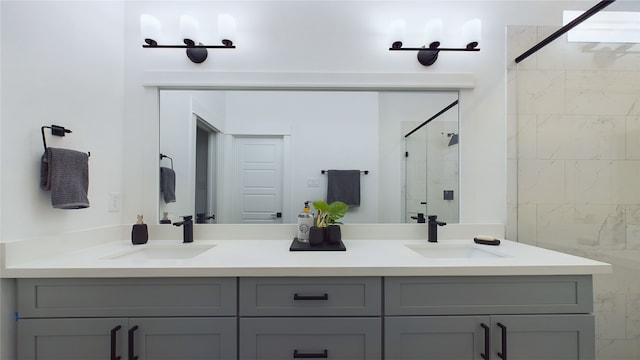 3019 Jensen Springs Ln, Houston, TX 77026 - full bathroom featuring a shower stall and double vanity