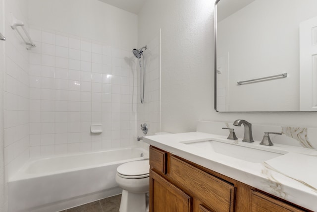 11761 Jelicoe Dr, Houston, TX 77047 - bathroom with shower / bathtub combination, toilet, vanity, and tile patterned floors