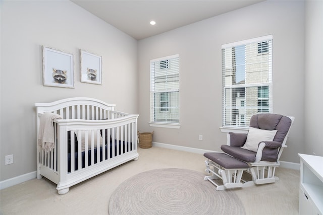 831 Dunleigh Meadows Ln, Houston, TX 77055 - bedroom featuring carpet flooring, baseboards, a nursery area, and recessed lighting