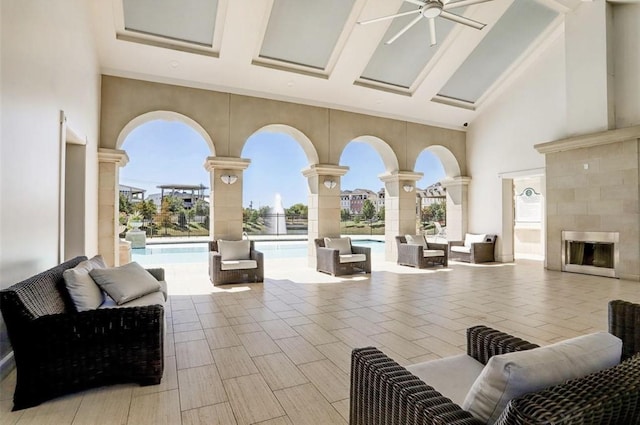 831 Dunleigh Meadows Ln, Houston, TX 77055 - building lobby with high vaulted ceiling and beam ceiling