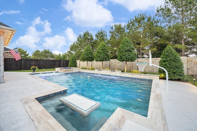 5119 Kendalia Cloud Ln, Fulshear, TX 77441 - view of pool with a fenced backyard, a patio, and a pool with connected hot tub