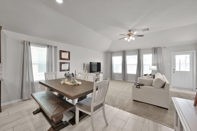 2233 Forest Chestnut Dr, Spring, TX 77386 - dining area with plenty of natural light, ceiling fan, baseboards, and lofted ceiling
