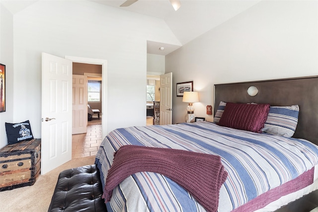208 Canyon Oak Dr, Lake Jackson, TX 77566 - carpeted bedroom featuring high vaulted ceiling