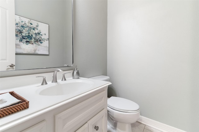 208 Canyon Oak Dr, Lake Jackson, TX 77566 - half bathroom with vanity, toilet, and tile patterned floors