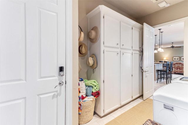208 Canyon Oak Dr, Lake Jackson, TX 77566 - interior space featuring light tile patterned floors and ceiling fan