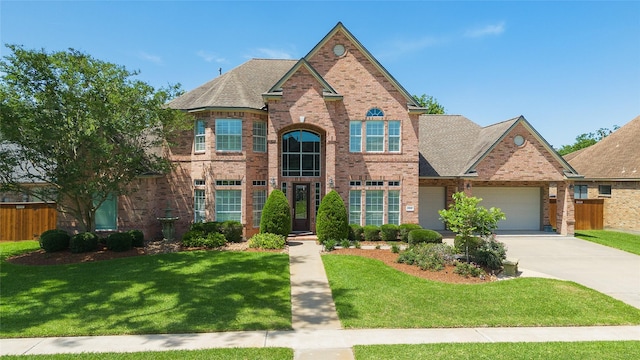 208 Canyon Oak Dr, Lake Jackson, TX 77566 - view of front facade featuring brick siding, driveway, an attached garage, and a shingled roof