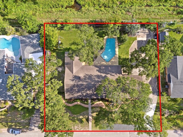 1415 Lehman St, Houston, TX 77018 - aerial overview of property's location with a pool and property parcel outlined
