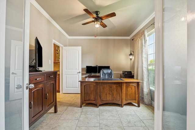 802 Fairway Dr, La Porte, TX 77571 - office with ceiling fan and ornamental molding