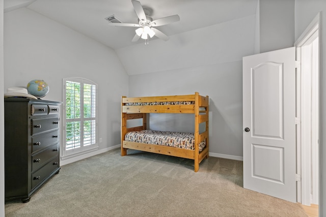 13911 Falcon Heights Dr, Cypress, TX 77429 - carpeted bedroom featuring vaulted ceiling, baseboards, and a ceiling fan