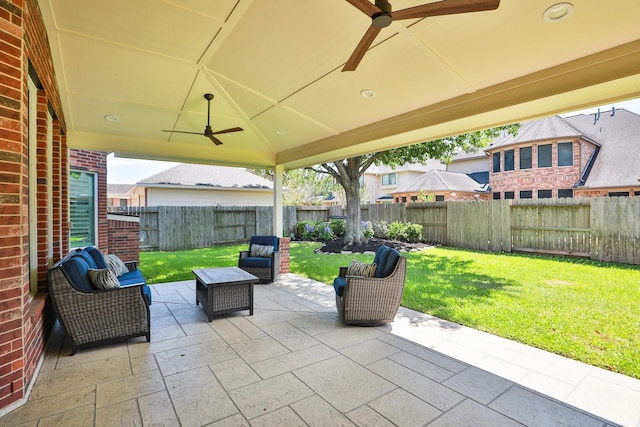 13911 Falcon Heights Dr, Cypress, TX 77429 - view of patio / terrace featuring ceiling fan and outdoor lounge area