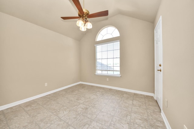22611 Bucktrout Ln, Katy, TX 77449 - unfurnished room with healthy amount of natural light, a ceiling fan, lofted ceiling, and baseboards