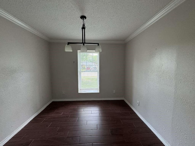 11111 Sagecrest Ln, Houston, TX 77089 - empty room featuring dark wood-style flooring, ornamental molding, a textured ceiling, and baseboards