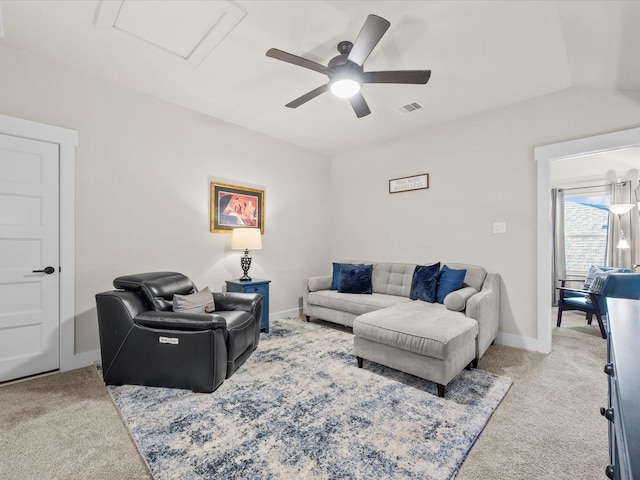 11715 Tranquility Summit Dr, Cypress, TX 77433 - living area featuring light colored carpet, a ceiling fan, and baseboards