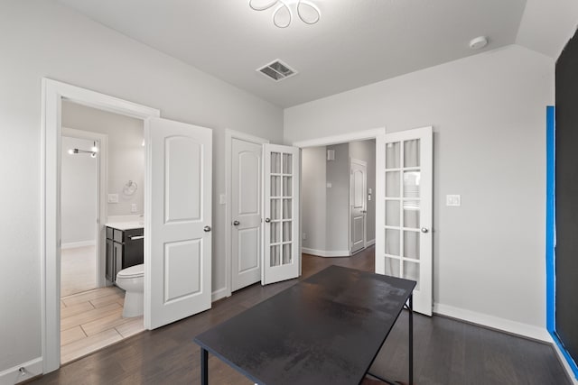 11909 Eastgrove Park Way, Houston, TX 77051 - office area with french doors, wood finished floors, and baseboards