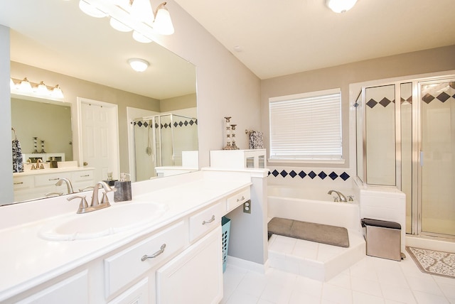 19711 Arbor Creek Dr, Katy, TX 77449 - full bath with a shower stall, a garden tub, tile patterned floors, and vanity