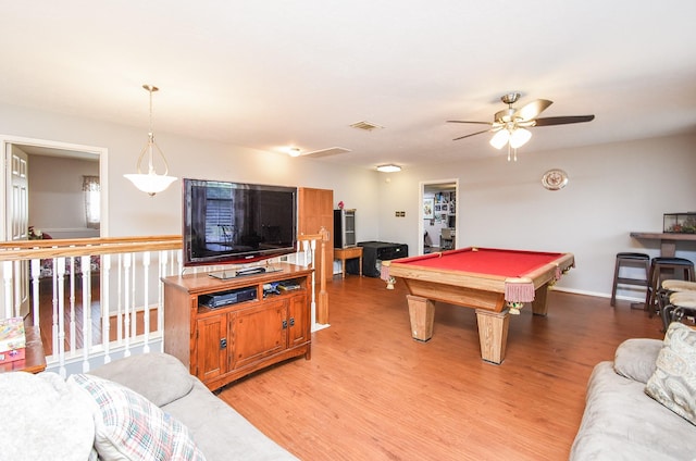 19711 Arbor Creek Dr, Katy, TX 77449 - game room featuring billiards table, light wood-style flooring, and a ceiling fan