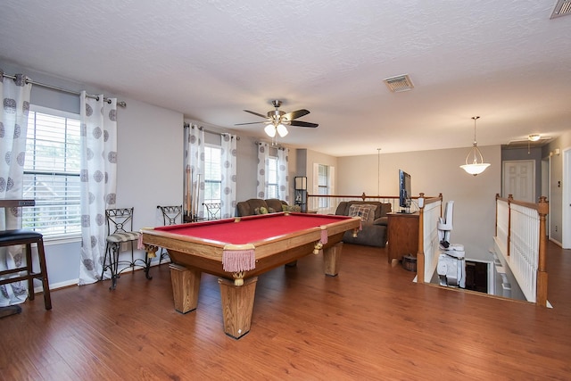 19711 Arbor Creek Dr, Katy, TX 77449 - game room with wood finished floors, a ceiling fan, billiards table, and baseboards