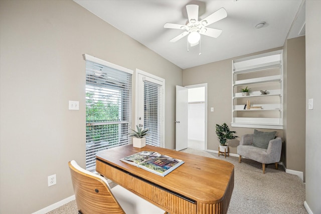 1244 W 18th St, Houston, TX 77008 - carpeted home office featuring baseboards and a ceiling fan