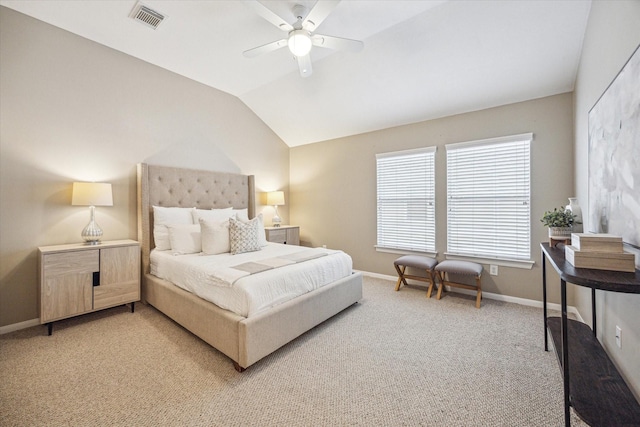 1244 W 18th St, Houston, TX 77008 - bedroom with light carpet, baseboards, lofted ceiling, and ceiling fan