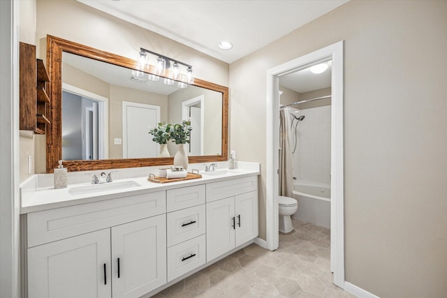 1244 W 18th St, Houston, TX 77008 - bathroom with toilet, shower / bath combo, double vanity, and tile patterned floors