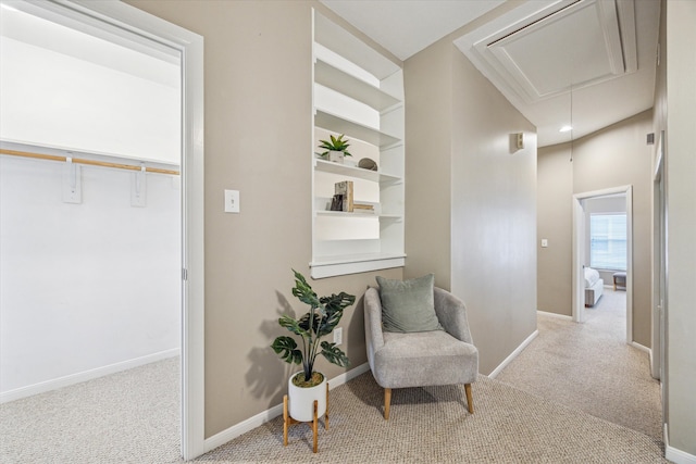 1244 W 18th St, Houston, TX 77008 - corridor featuring attic access, carpet floors, and baseboards