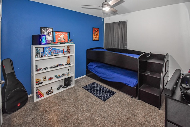 bedroom featuring carpet floors and ceiling fan