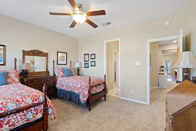 5131 Rowley Falls Ln, Sugar Land, TX 77479 - bedroom featuring light colored carpet, ceiling fan, and baseboards