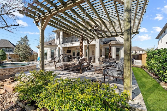 5131 Rowley Falls Ln, Sugar Land, TX 77479 - view of patio / terrace featuring a ceiling fan, a fenced backyard, and a pergola