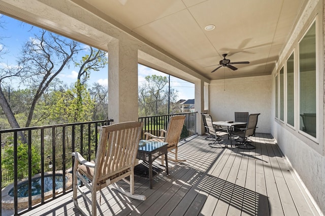 5131 Rowley Falls Ln, Sugar Land, TX 77479 - wooden terrace featuring outdoor dining area and ceiling fan