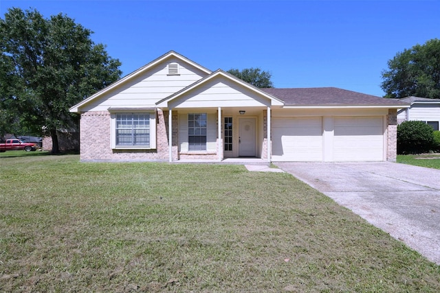 18811 Pine Trace Ct, Humble, TX 77346 - ranch-style house with brick siding, an attached garage, a front yard, and driveway