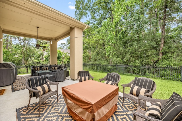 1223 Eversham Way, Kingwood, TX 77339 - view of patio / terrace with outdoor lounge area and a grill