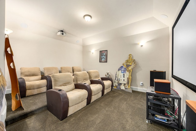 4302 Meyerwood Dr, Houston, TX 77096 - home theater room with dark colored carpet and lofted ceiling
