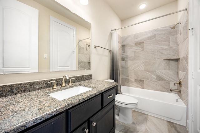 4302 Meyerwood Dr, Houston, TX 77096 - bathroom with shower / bath combo with shower curtain, vanity, and toilet