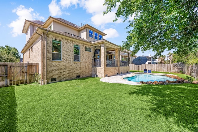 4302 Meyerwood Dr, Houston, TX 77096 - rear view of property featuring crawl space, brick siding, stucco siding, a patio area, and a gate
