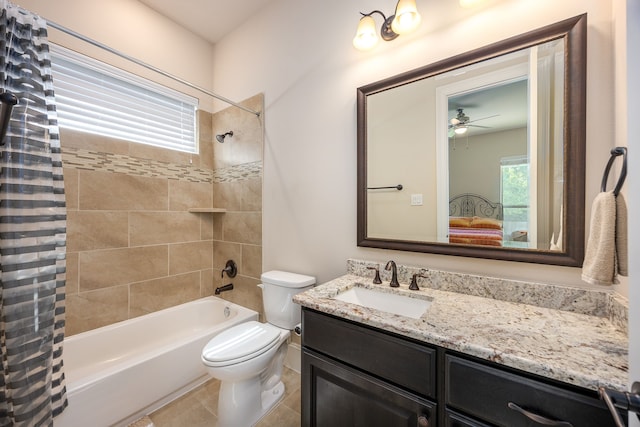 4302 Meyerwood Dr, Houston, TX 77096 - ensuite bathroom featuring shower / tub combination, vanity, toilet, and a ceiling fan