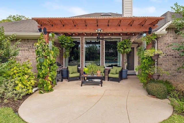 7903 Black Horse Cv, Missouri City, TX 77459 - view of patio / terrace with a pergola, an outdoor hangout area, and a ceiling fan