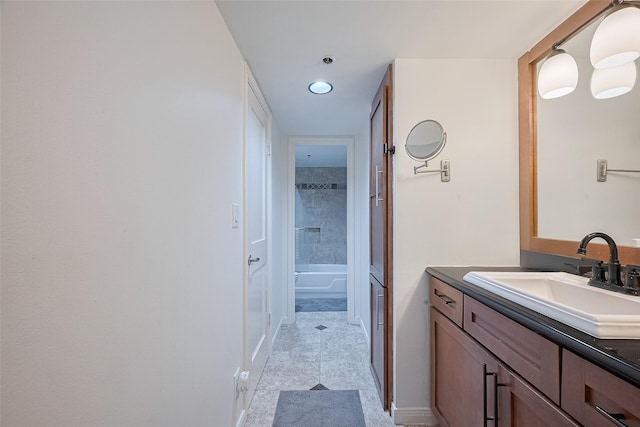 3525 Sage Rd Unit 1004, Houston, TX 77056 - full bathroom with vanity, baseboards, shower / tub combination, recessed lighting, and tile patterned flooring