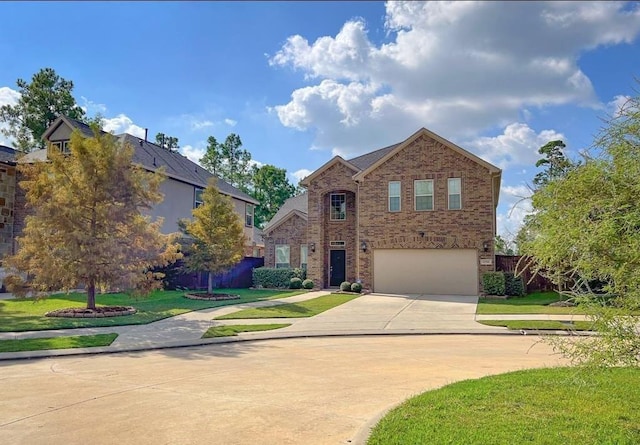 12714 Sweet Root Ln, Humble, TX 77346 - traditional home with brick siding, a garage, concrete driveway, and a front lawn