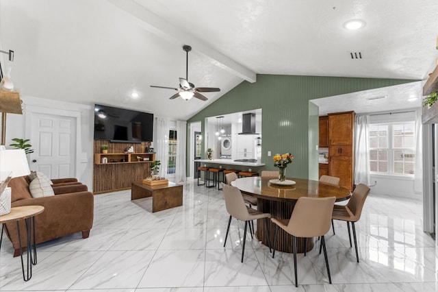 4806 Marburg Ct, Houston, TX 77066 - dining room with light marble finish floors, a ceiling fan, and recessed lighting
