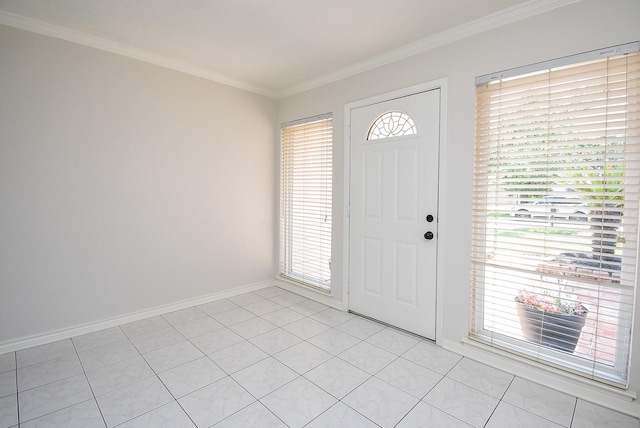 3119 Wagon Trail Dr, Sugar Land, TX 77479 - foyer entrance with ornamental molding, plenty of natural light, and baseboards