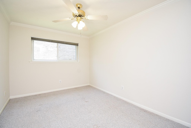 3119 Wagon Trail Dr, Sugar Land, TX 77479 - unfurnished room with baseboards, crown molding, carpet floors, and a ceiling fan