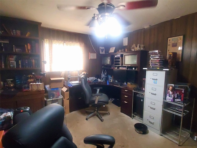 200 El Pinto Dr, Lumberton, TX 77657 - office space featuring ceiling fan and wooden walls