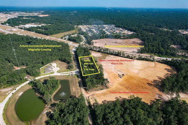 40103 Mill Creek Rd, Magnolia, TX 77354 - aerial view of property and surrounding area with a forest and property boundaries highlighted