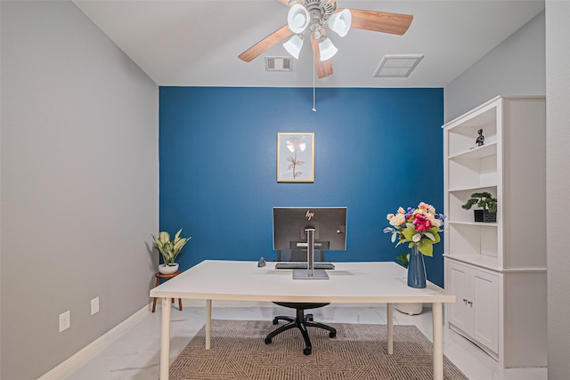 5615 Gemstone Park Rd, Richmond, TX 77407 - home office with a ceiling fan and baseboards